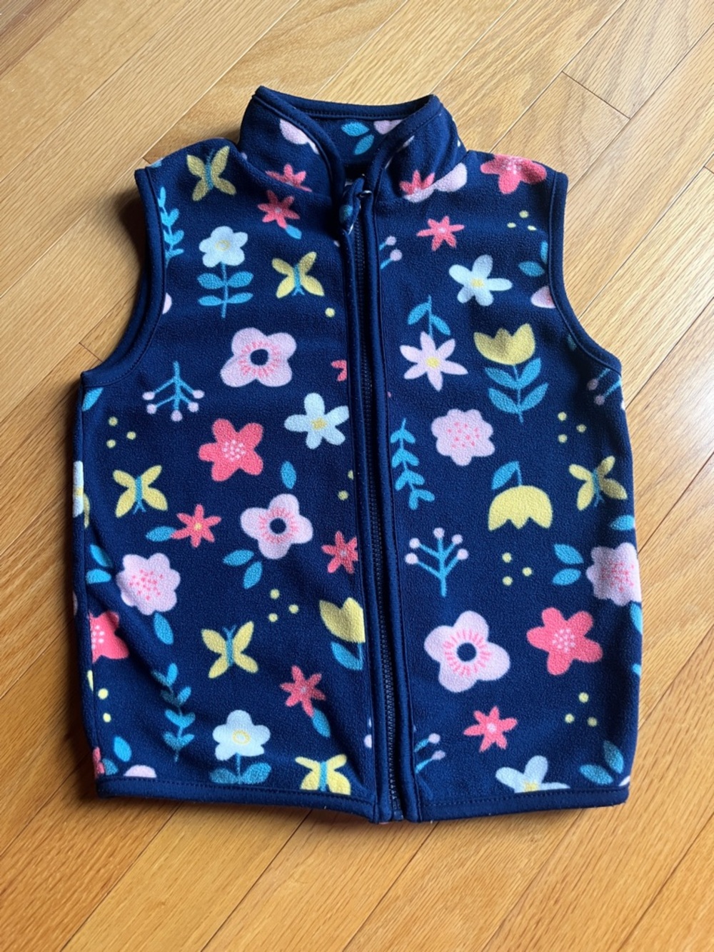 🍀6/$20 Carter's Navy Floral Fleece Vest - Pink, Yellow & Teal Accents